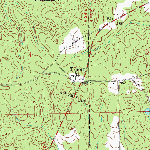 Topographic Map of Truett, AL