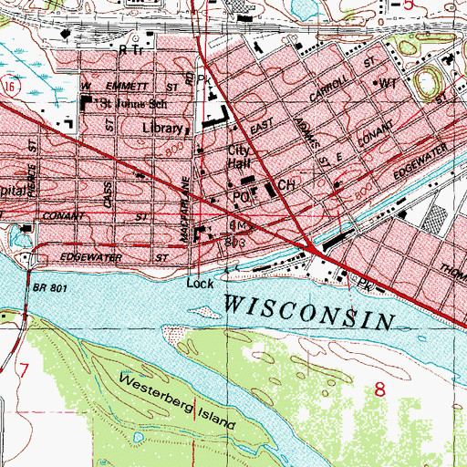 Topographic Map of Portage, WI