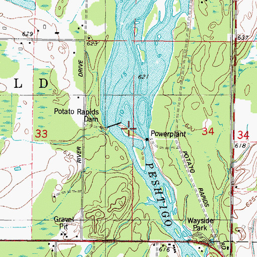 Topographic Map of Potato Rapids Dam, WI