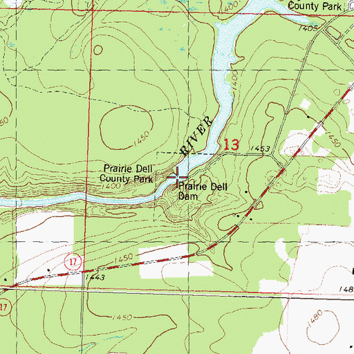 Topographic Map of Prairie Dell Dam, WI