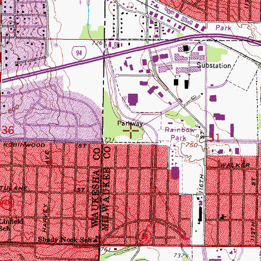 Topographic Map of Rainbow Park, WI