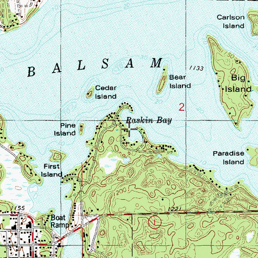 Topographic Map of Raskin Bay, WI