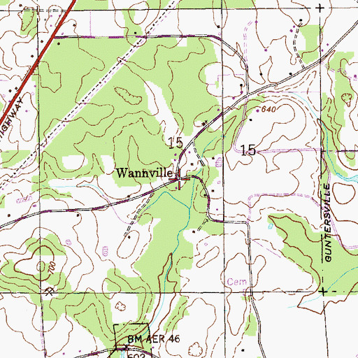 Topographic Map of Wannville, AL