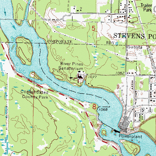 Topographic Map of River Pines Sanatorium, WI