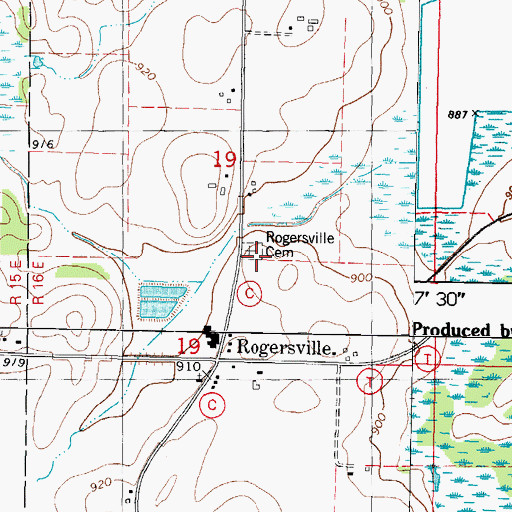 Topographic Map of Rogersville Cemetery, WI