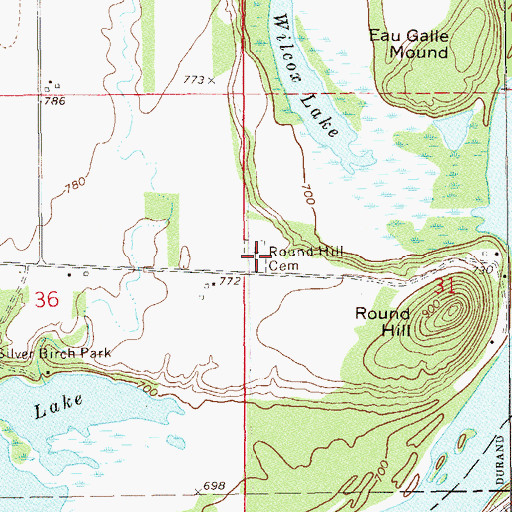Topographic Map of Round Hill Cemetery, WI