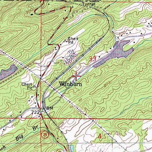 Topographic Map of Winburn, AL