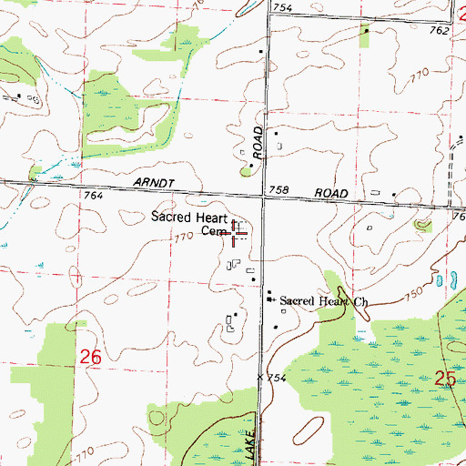 Topographic Map of Sacred Heart Cemetery, WI