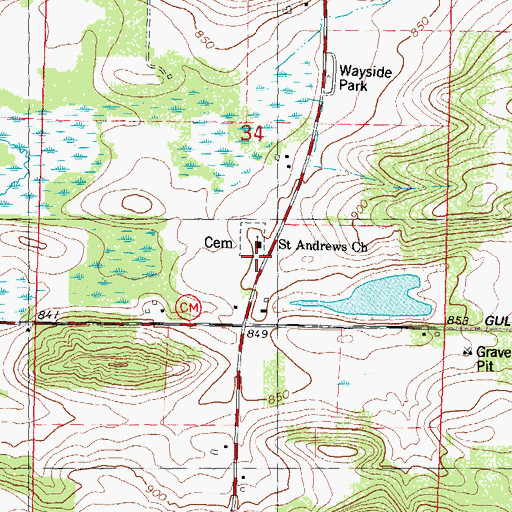Topographic Map of Saint Andrews Church, WI