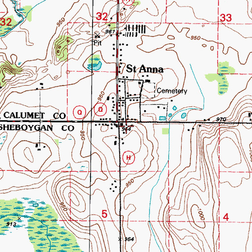 Topographic Map of Saint Anna, WI