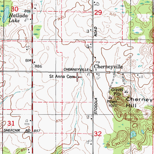 Topographic Map of Saint Anna Cemetery, WI