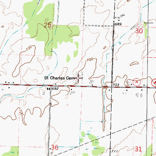 Topographic Map of Saint Charles Cemetery, WI