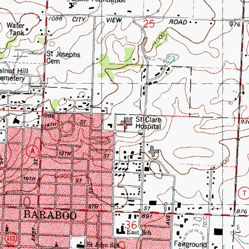 Topographic Map of Saint Clare Hospital, WI