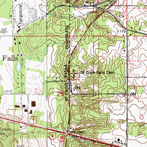 Topographic Map of Saint Croix Falls Cemetery, WI