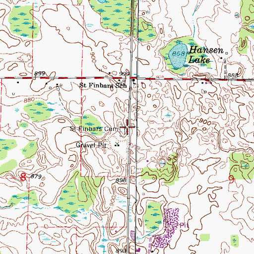 Topographic Map of Saint Finbars Cemetery, WI