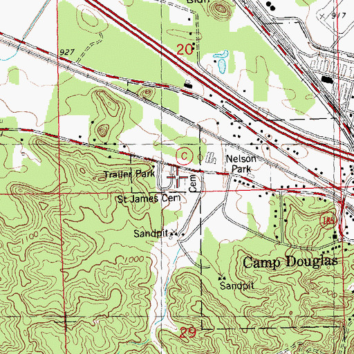 Topographic Map of Saint James Cemetery, WI