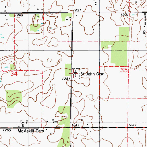 Topographic Map of Saint John Cemetery, WI