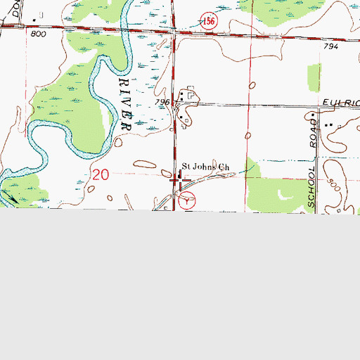 Topographic Map of Saint Johns Church, WI