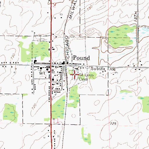 Topographic Map of Saint Leos Cemetery, WI