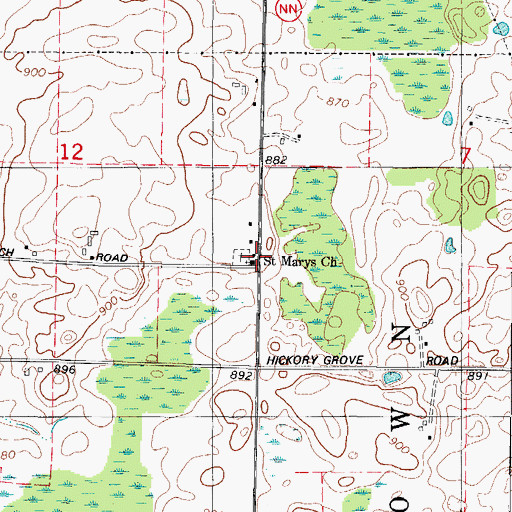 Topographic Map of Saint Marys Church, WI