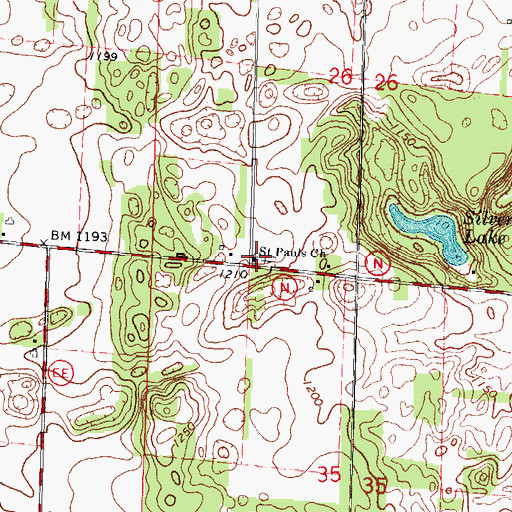 Topographic Map of Saint Pauls Church, WI
