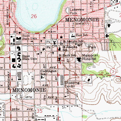 Topographic Map of Saint Paul's Lutheran School, WI
