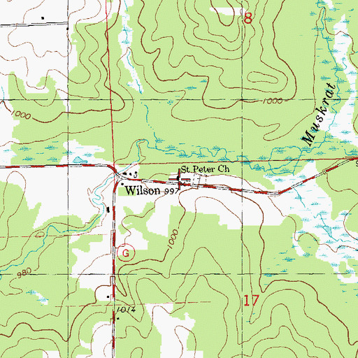 Topographic Map of Saint Peter Church, WI