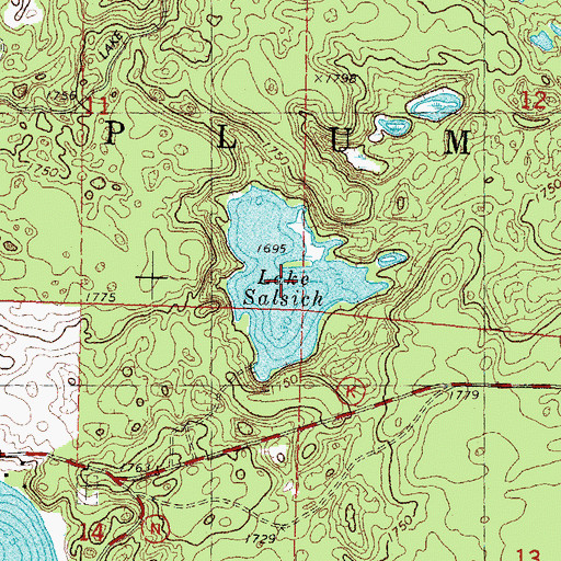 Topographic Map of Lake Salsich, WI
