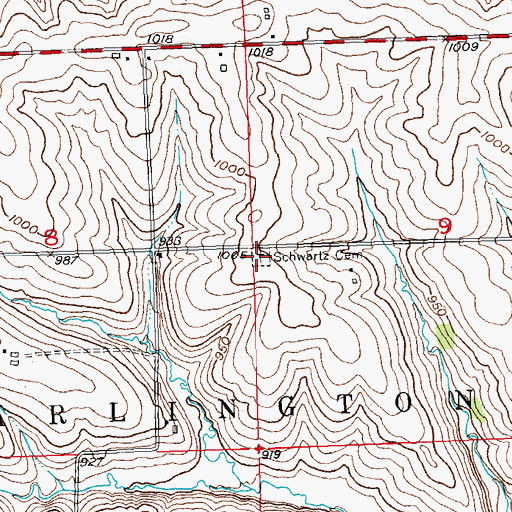 Topographic Map of Schwartz Cemetery, WI