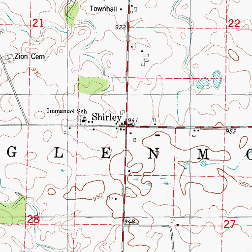 Topographic Map of Shirley, WI
