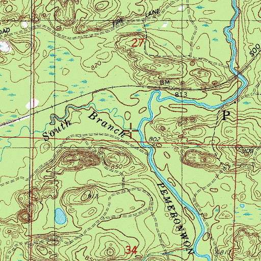 Topographic Map of South Branch Pemebonwon River, WI
