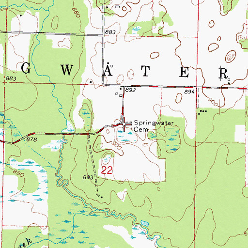 Topographic Map of Springwater Cemetery, WI