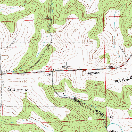 Topographic Map of Sunny Ridge, WI