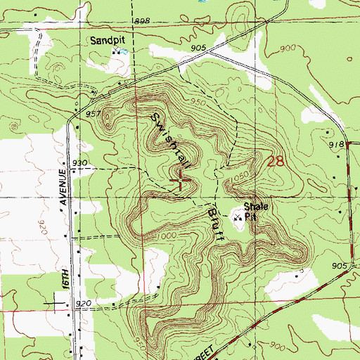 Topographic Map of Swishtall Bluff, WI