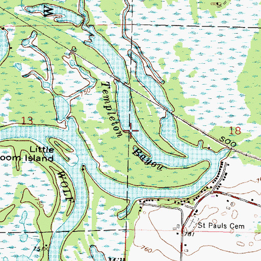 Topographic Map of Templeton Bayou, WI