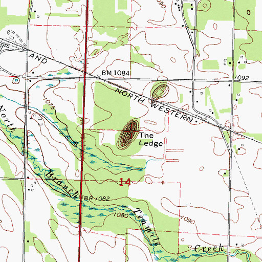 Topographic Map of The Ledge, WI
