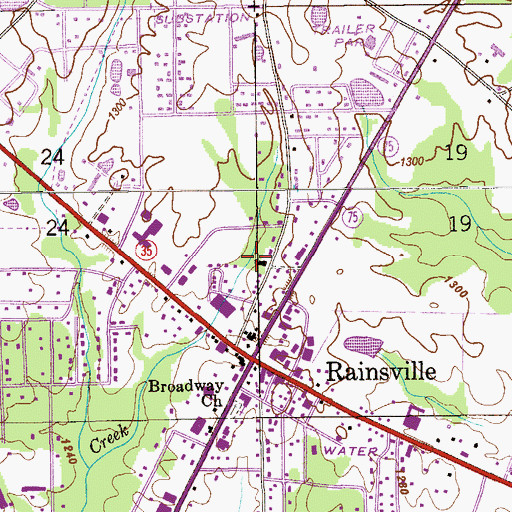 Topographic Map of Rainsville Church, AL