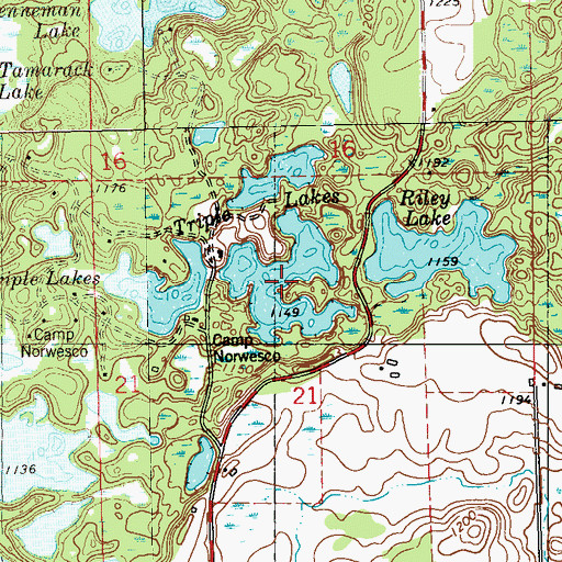 Topographic Map of Triple Lakes, WI