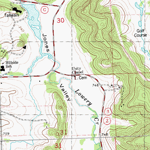 Topographic Map of Unity Chapel, WI
