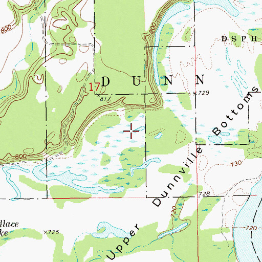 Topographic Map of Upper Dunnville Bottoms, WI