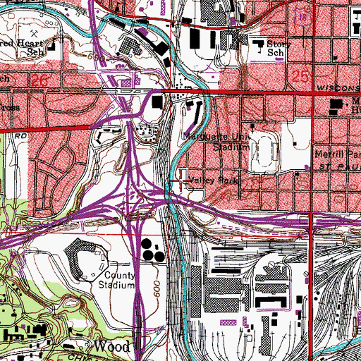 Topographic Map of Valley Park, WI