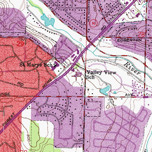 Topographic Map of Valley View School, WI