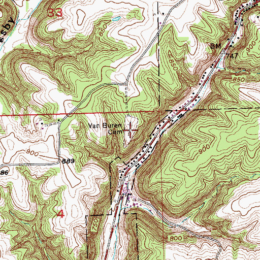Topographic Map of Van Buren Cemetery, WI