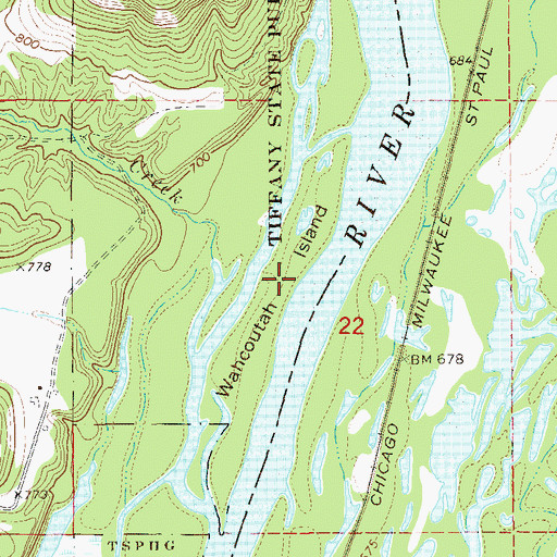 Topographic Map of Wahcoutah Island, WI