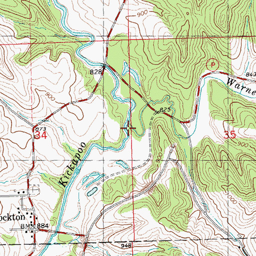 Topographic Map of Warner Creek, WI