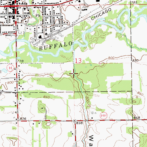 Topographic Map of Waste Valley, WI