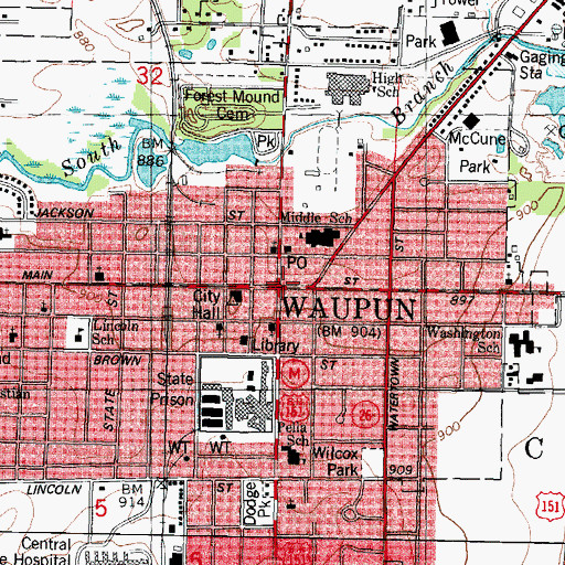 Topographic Map of Waupun, WI