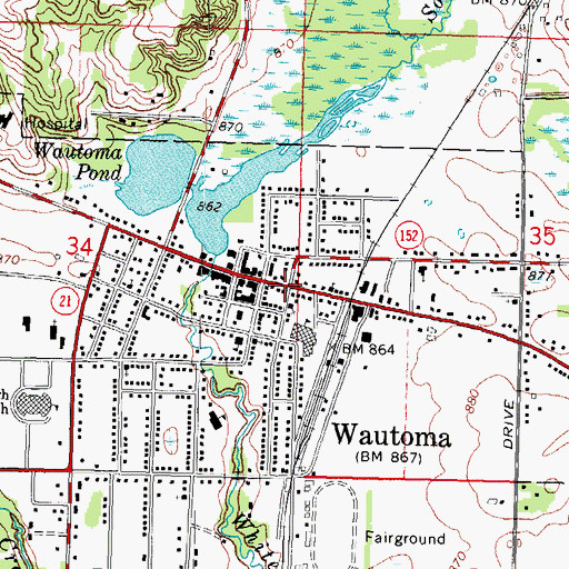 Topographic Map of Wautoma, WI