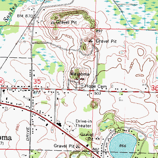 Topographic Map of Wautoma Cemetery, WI