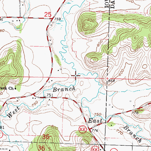 Topographic Map of West Branch Blue Mounds Creek, WI